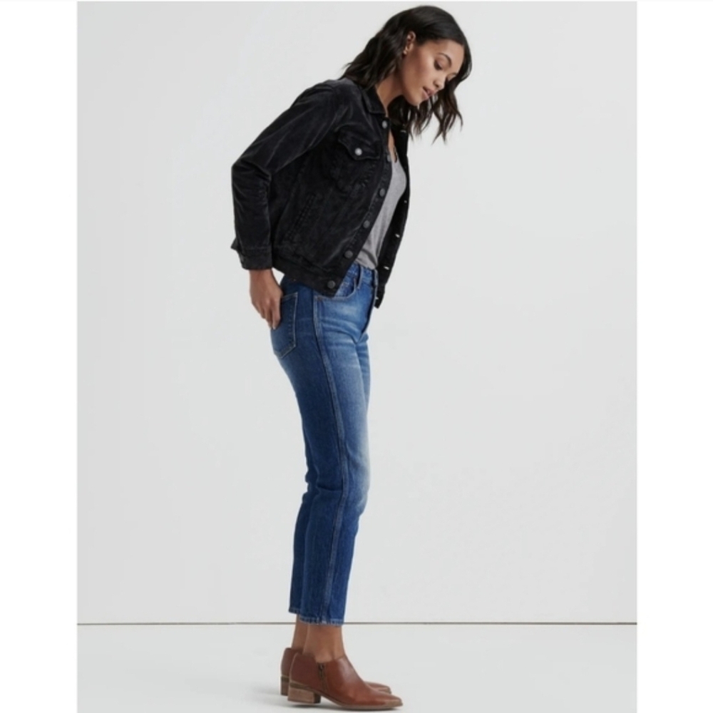 Lucky Brand Jeans The Tommy Trucker Charcoal Black Velvet Jacket - M - Picture 4 of 15